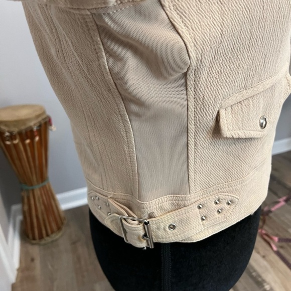 Blank NYC Cream 100% cotton Moto Jacket Asymmetrical Zipper size M EUC - Picture 5 of 16